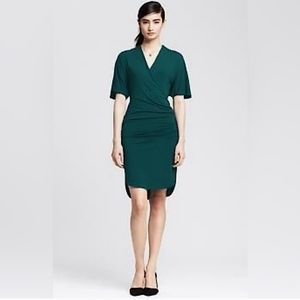 Banana Republic Shirred Faux Wrap Dress in Teal